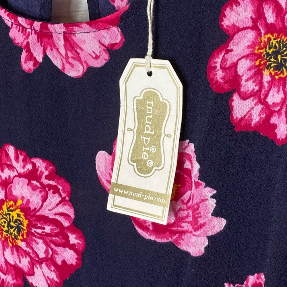Mud Pie Lawson Top Blue Pink Floral Cold Shoulder NWT size Large L Lg NEW - Picture 7 of 13